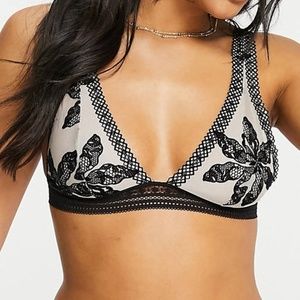 Free People Black and Cream Lace Bra
